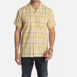 Onia Vacation Short Sleeve Plaid Shirt Yellow Daffodil Button Down Men’s L NEW